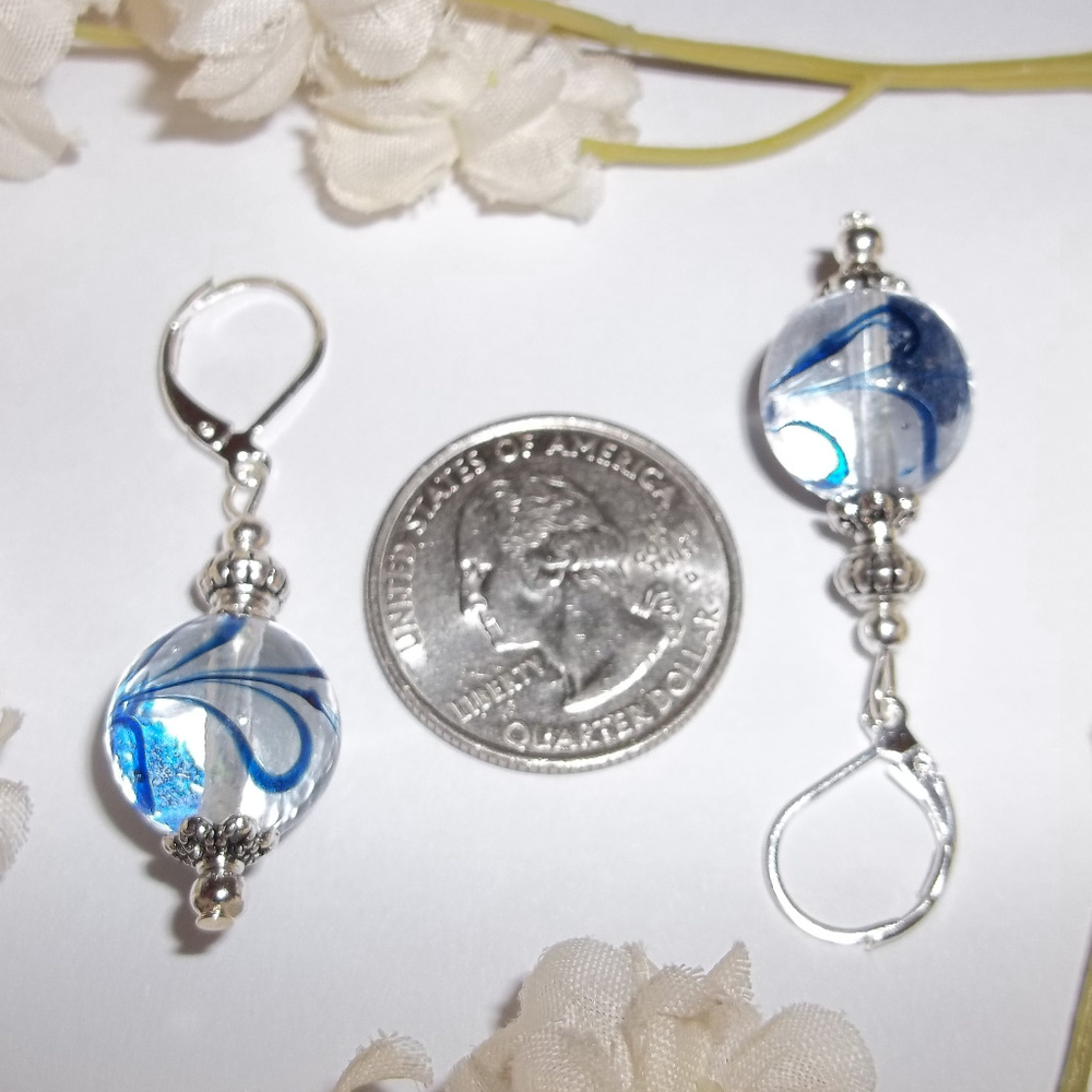 Clear & Navy Blue Earring Set Dangle Drop Fashion Jewelry Accessory Beaded 6863 - Picture 3 of 10